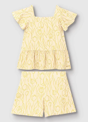 Carinhoso - Conjunto Blusa & Shorts Tulipas Bege - CARINHOSO