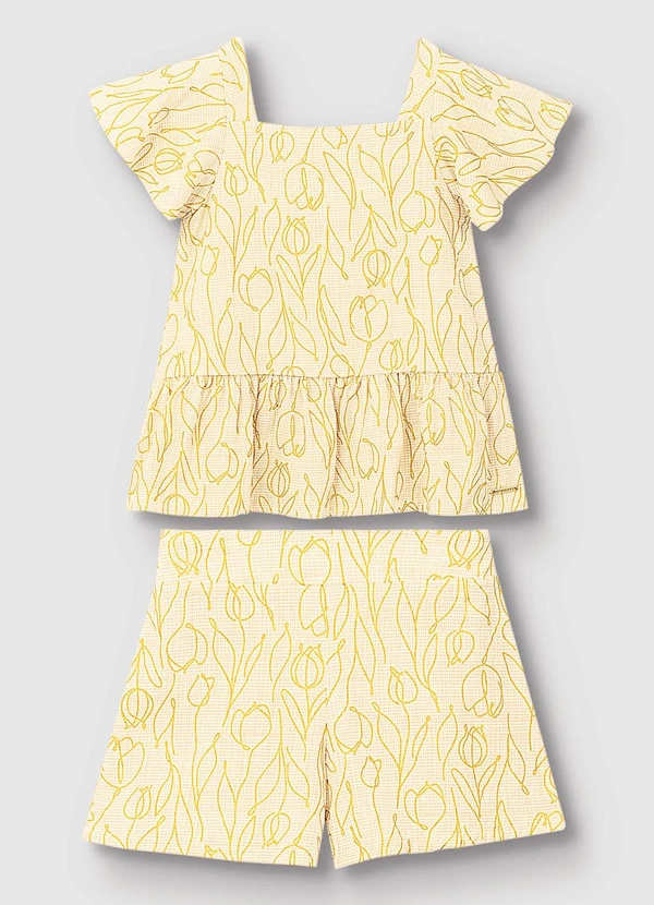 Carinhoso - Conjunto Blusa & Shorts Tulipas Bege