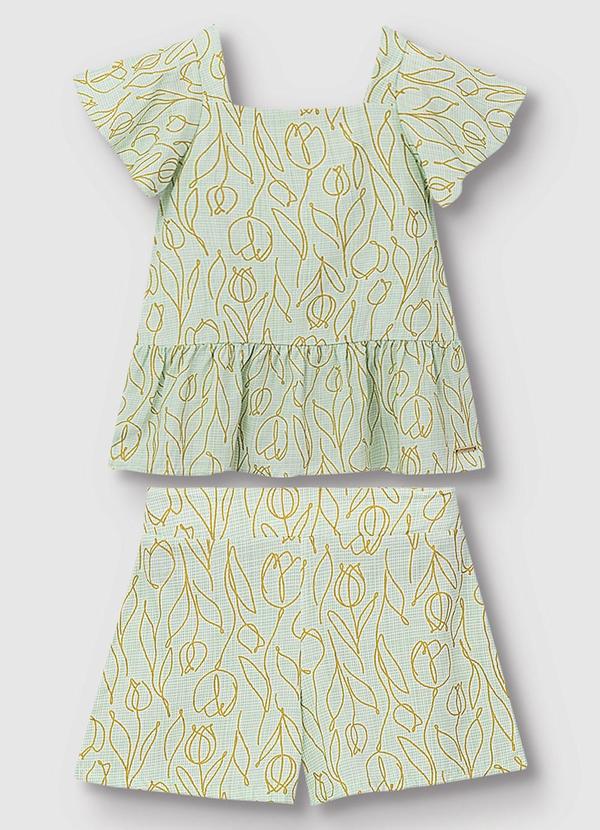 Carinhoso - Conjunto Blusa & Shorts Tulipas Verde Claro