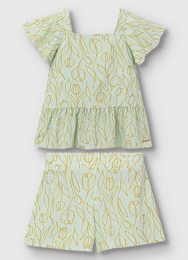 Carinhoso - Conjunto Blusa & Shorts Tulipas Verde Claro