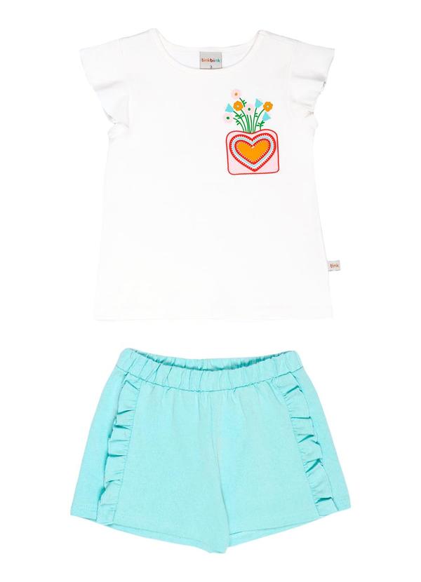 Tink Bink - Conjunto Blusa Silk Short Babadinho Off White