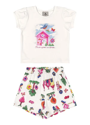 Conjunto Blusa Strass e Short Menina Quimby Branco - QUIMBY