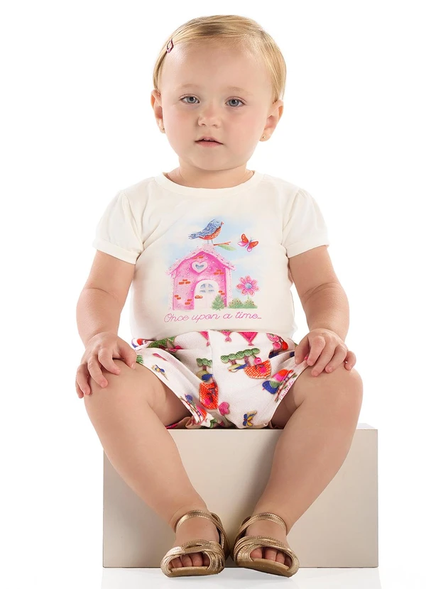 Quimby - Conjunto Blusa Strass e Short Menina Quimby Branco