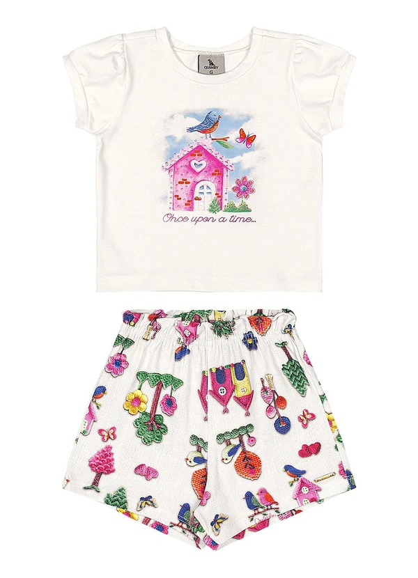 Quimby - Conjunto Blusa Strass e Short Menina Quimby Branco 2