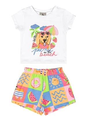 Quimby - Conjunto Blusa Strass Short Branco - QUIMBY