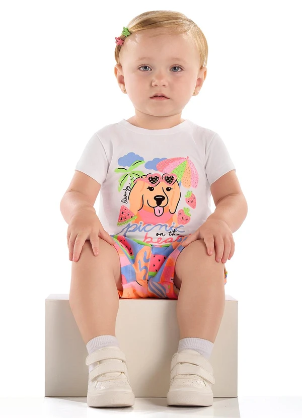 Quimby - Conjunto Blusa Strass Short Quimby Branco