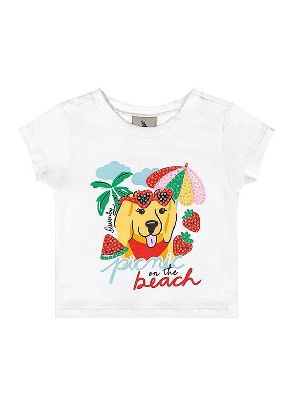 Quimby - Conjunto Blusa Strass Short Branco 2