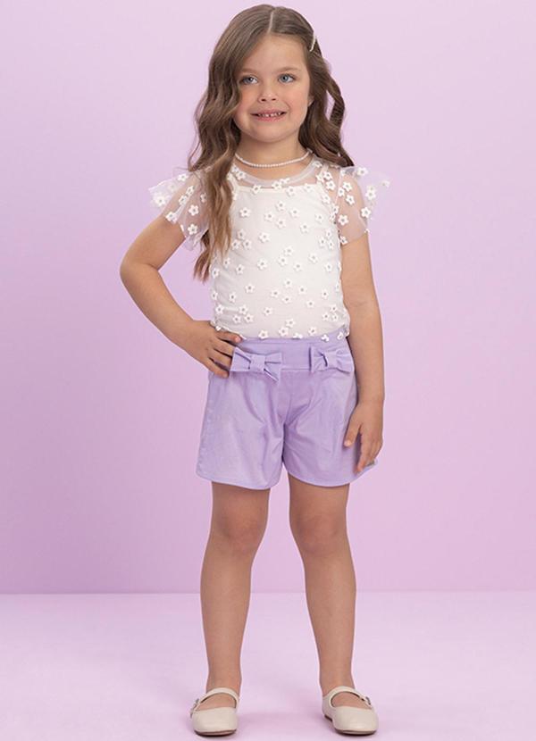 Milli e Nina - Conjunto Blusa Tule 3d e Shorts Branco