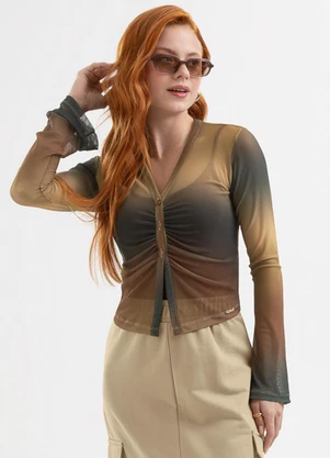 Cativa You - Conjunto Blusa Tule e Regata em Viscose Marrom - CATIVA YOU