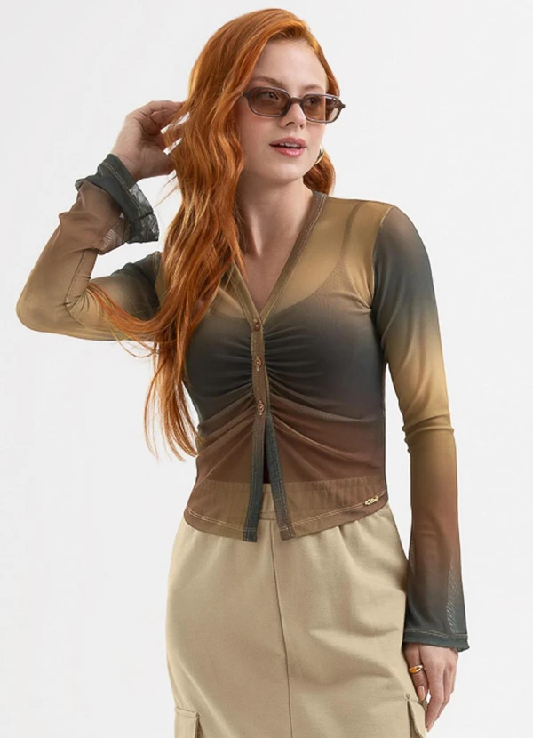 Cativa You - Conjunto Blusa Tule e Regata em Viscose Marrom