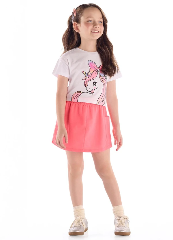 Quimby - Conjunto Blusa Unicórnio Saia Quimby Branco