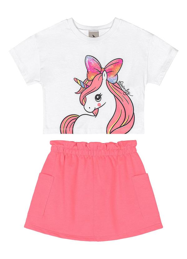 Quimby - Conjunto Blusa Unicórnio Saia Quimby Branco 2