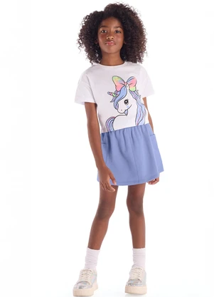 Quimby - Conjunto Blusa Unicórnio Saia Branco - QUIMBY