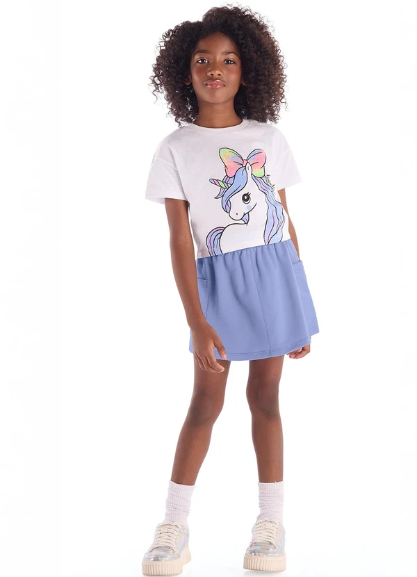 Quimby - Conjunto Blusa Unicórnio Saia Branco