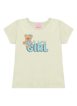 Duduka - Conjunto Blusa Urso Girl e Short Folhas Bege - DUDUKA