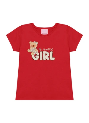 Duduka - Conjunto Blusa Urso Girl e Short Folhas Vermelho - DUDUKA