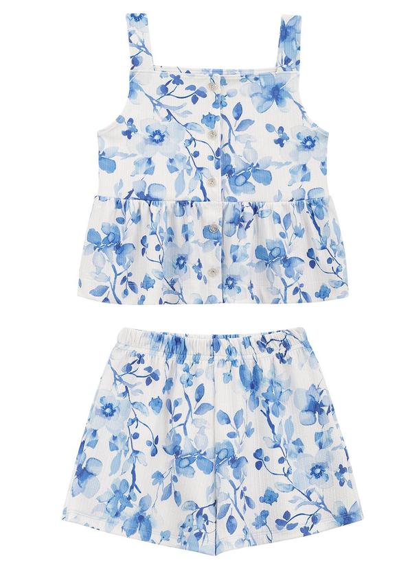 Amada - Conjunto Blusinha e Short em Malha Nice Azul