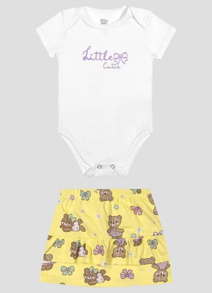 Kely Kety - Conjunto Body Cotton e Saia em Meia Malha Branco - KELY KETY