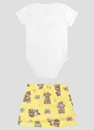 Kely Kety - Conjunto Body Cotton e Saia em Meia Malha Branco - KELY KETY
