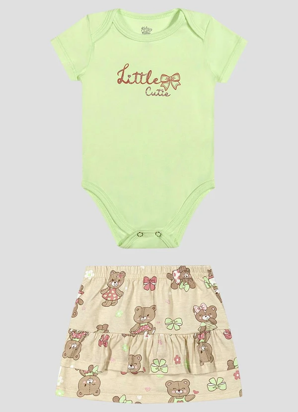 Kely Kety - Conjunto Body Cotton e Saia em Meia Malha Verde