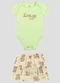 Kely Kety - Conjunto Body Cotton e Saia Meia Malha Bege - variação: Verde