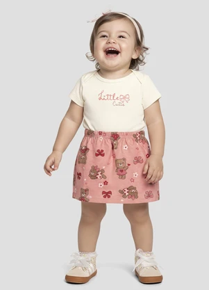 Kely Kety - Conjunto Body Cotton e Saia Meia Malha Bege - KELY KETY
