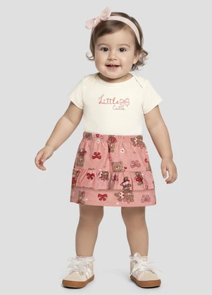 Kely Kety - Conjunto Body Cotton e Saia Meia Malha Bege - KELY KETY