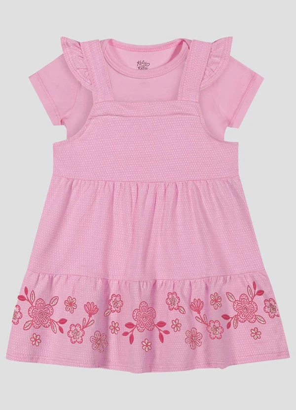 Kely Kety - Conjunto Body Cotton e Salopete Malha Rosa