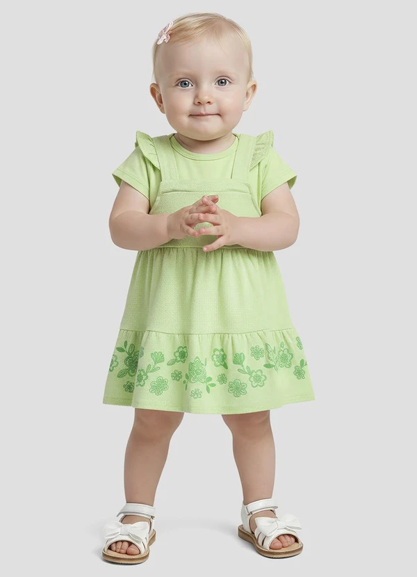 Kely Kety - Conjunto Body Cotton e Salopete Malha Verde
