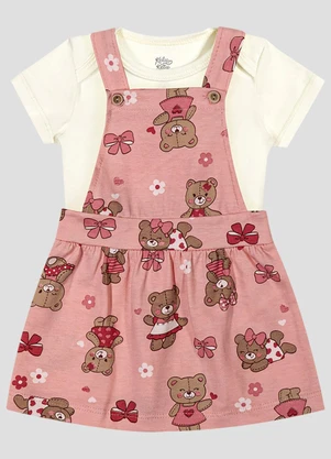 Kely Kety - Conjunto Body Cotton e Salopete Meia Malha Bege - KELY KETY