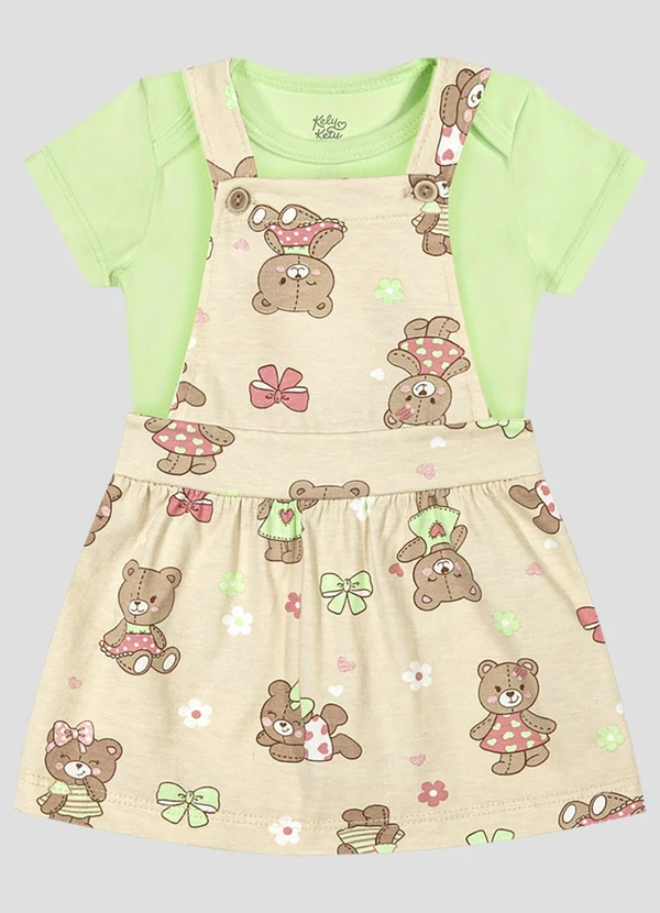 Kely Kety - Conjunto Body Cotton e Salopete Meia Malha Verde