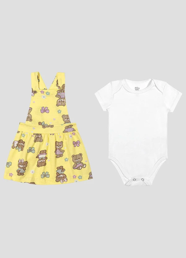 Kely Kety - Conjunto Body Cotton Salopete Meia Malha Branco