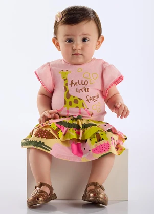 Up Baby - Conjunto Body e Saia Bebê Rosa - UP BABY