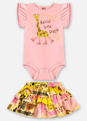 Up Baby - Conjunto Body e Saia Bebê Rosa - UP BABY