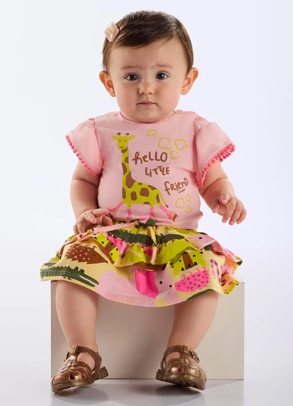 Up Baby - Conjunto Body e Saia Bebê Rosa