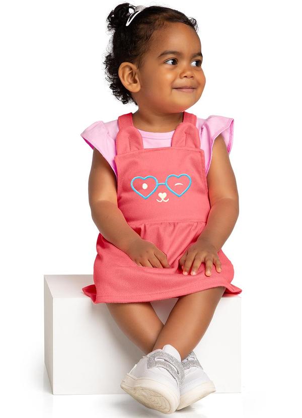 Marlan - Conjunto Body e Salopete Molecotton Jeans Rosa