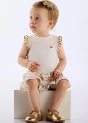 Up Baby - Conjunto Body e Short Bebê Bege - UP BABY