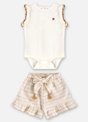 Up Baby - Conjunto Body e Short Bebê Bege - UP BABY