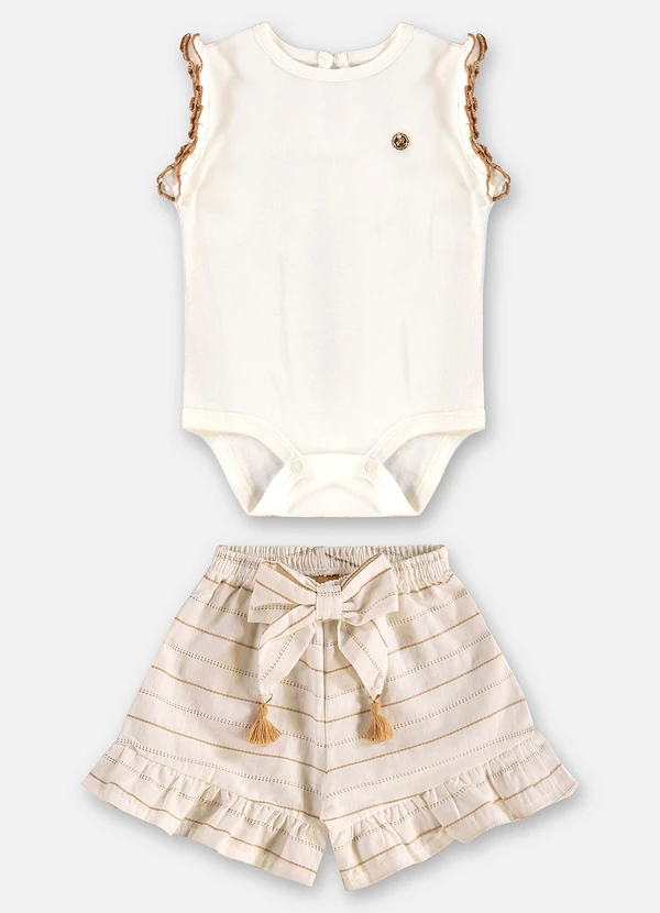 Up Baby - Conjunto Body e Short Bebê Bege 2