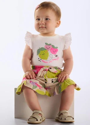 Up Baby - Conjunto Body e Short Bebê Menina Bege - UP BABY