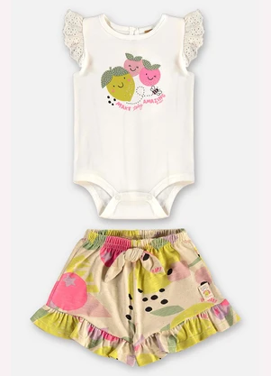 Up Baby - Conjunto Body e Short Bebê Menina Bege - UP BABY