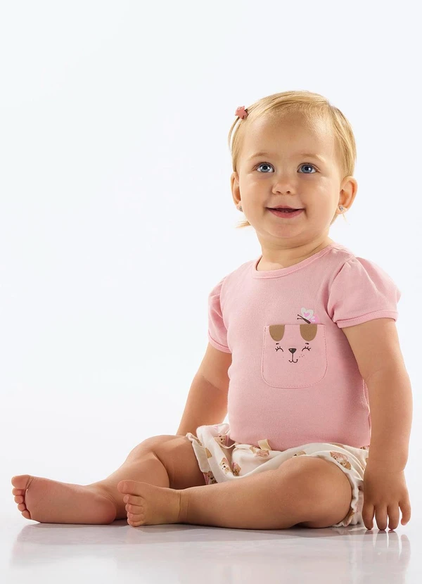 Up Baby - Conjunto Body e Short Bebê Rosa