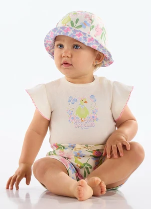 Up Baby - Conjunto Body e Short Floral Bebê Bege - UP BABY