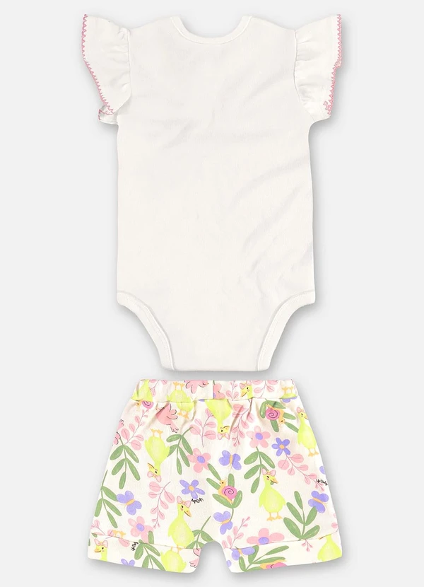 Up Baby - Conjunto Body e Short Floral Bebê Bege 3