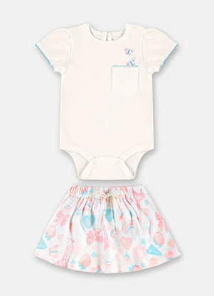 Up Baby - Conjunto Body Saia Bebê Suedine Branco - UP BABY