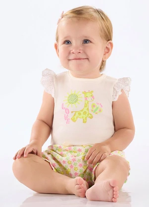 Up Baby - Conjunto Body Short Bebê Menina Branco - UP BABY