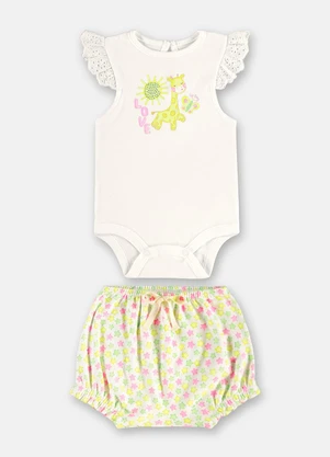 Up Baby - Conjunto Body Short Bebê Menina Branco - UP BABY