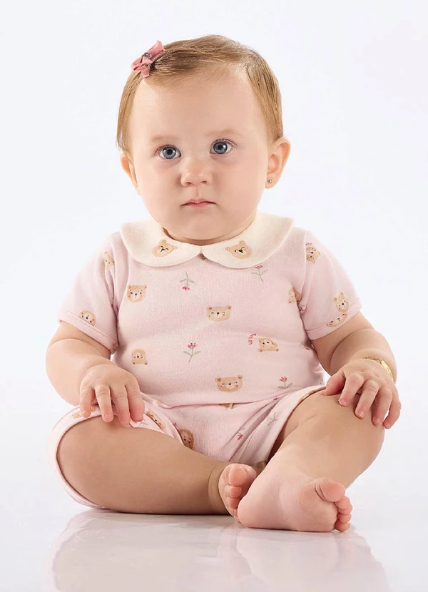 Up Baby - Conjunto Body Short Bebê Menina Rosa 1