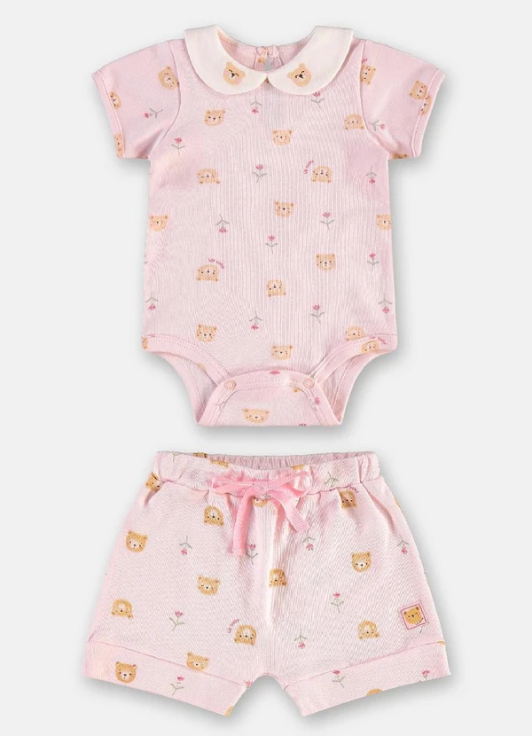 Up Baby - Conjunto Body Short Bebê Menina Rosa 2