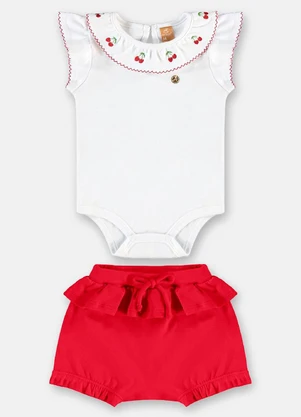 Up Baby - Conjunto Body Short Suedine Branco - UP BABY